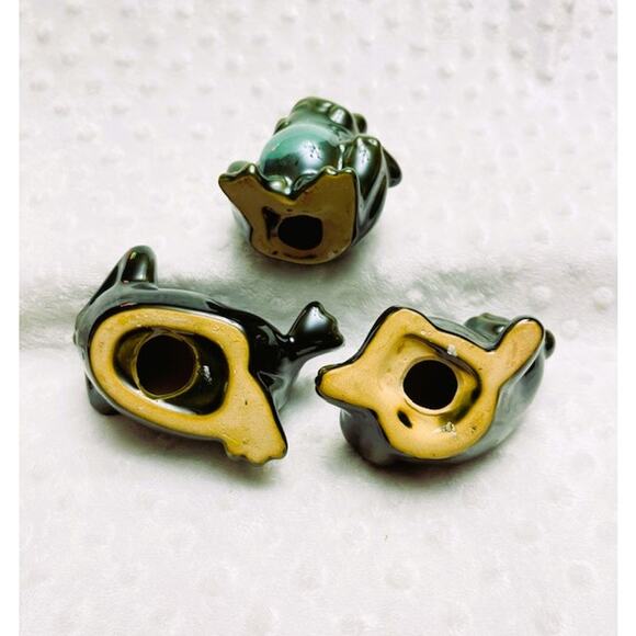 Vintage Green & Turquiose Glazed Ceramic Frog Garden Decor, 3 Relaxing Positions - Picture 3 of 4